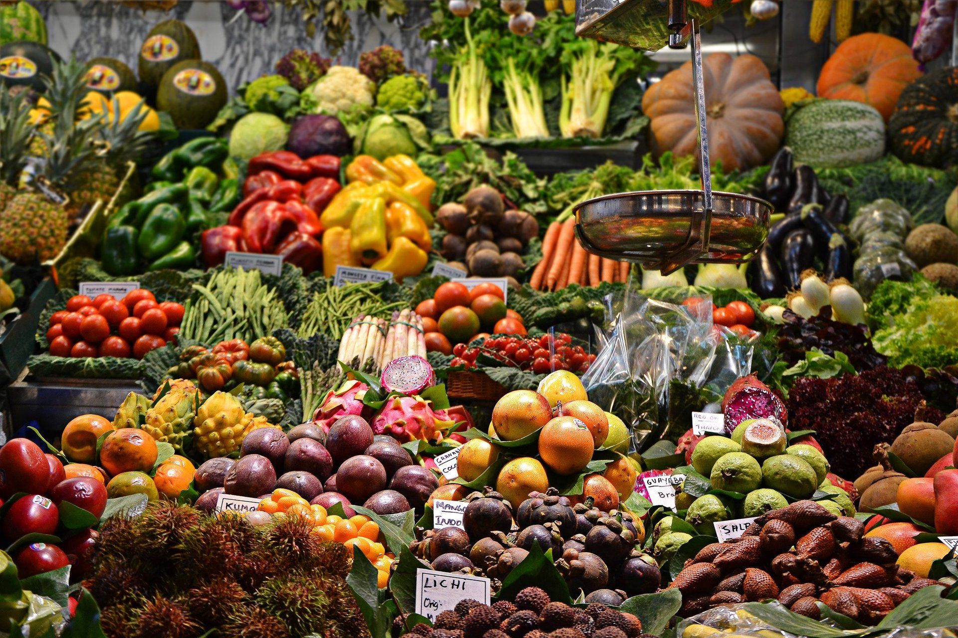 Fresh vegetables at a market stall